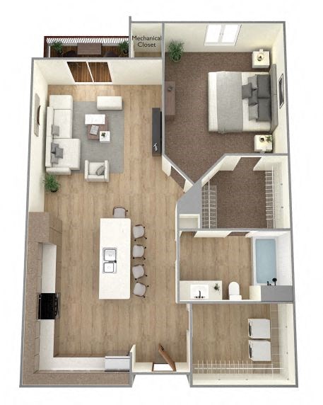 1 Bed 1 Bath Floor Plan at Bella Rose Apartments, Hudson, WI, 54016